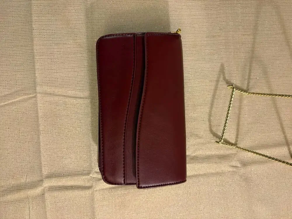 Burgundy Asymmetrical Flap Multi-Compartment Wallet Crossbody Bag